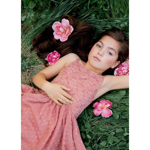 Joyfolie Oliviah Ashe Rose Dress W/ Lace & Polka Dots Handkerchief Hem Sz 7 - Picture 15 of 16